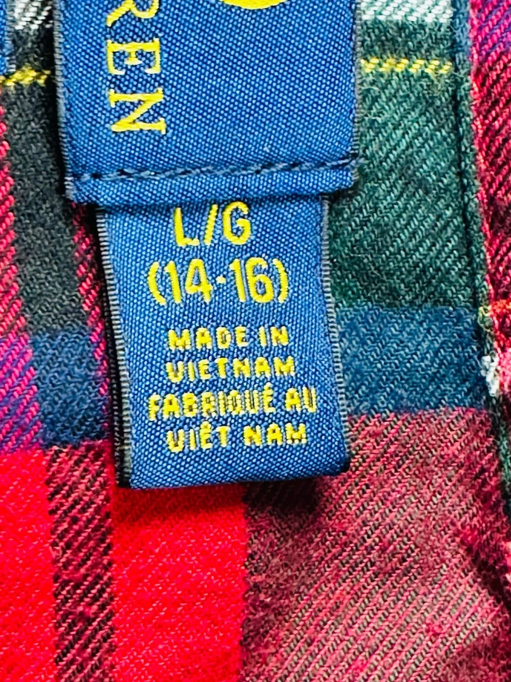 POLO RALPH LAUREN PLAID BUTTON DOWN SHIRT YOUTH LG 14-16 RED GREEN TARTAN PREPPY